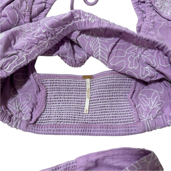 Free People Lotus Blouse & Maxi Skirt Purple Orchid Smocked Puff Sleeve 2 Piece - Picture 7 of 7